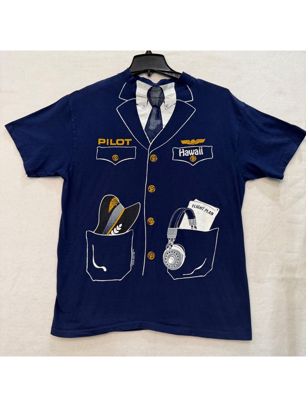Vintage 1981 Hanes Beefy-T Hawaii Pilot Navy Blue Tee Size XL Single Stitch USA